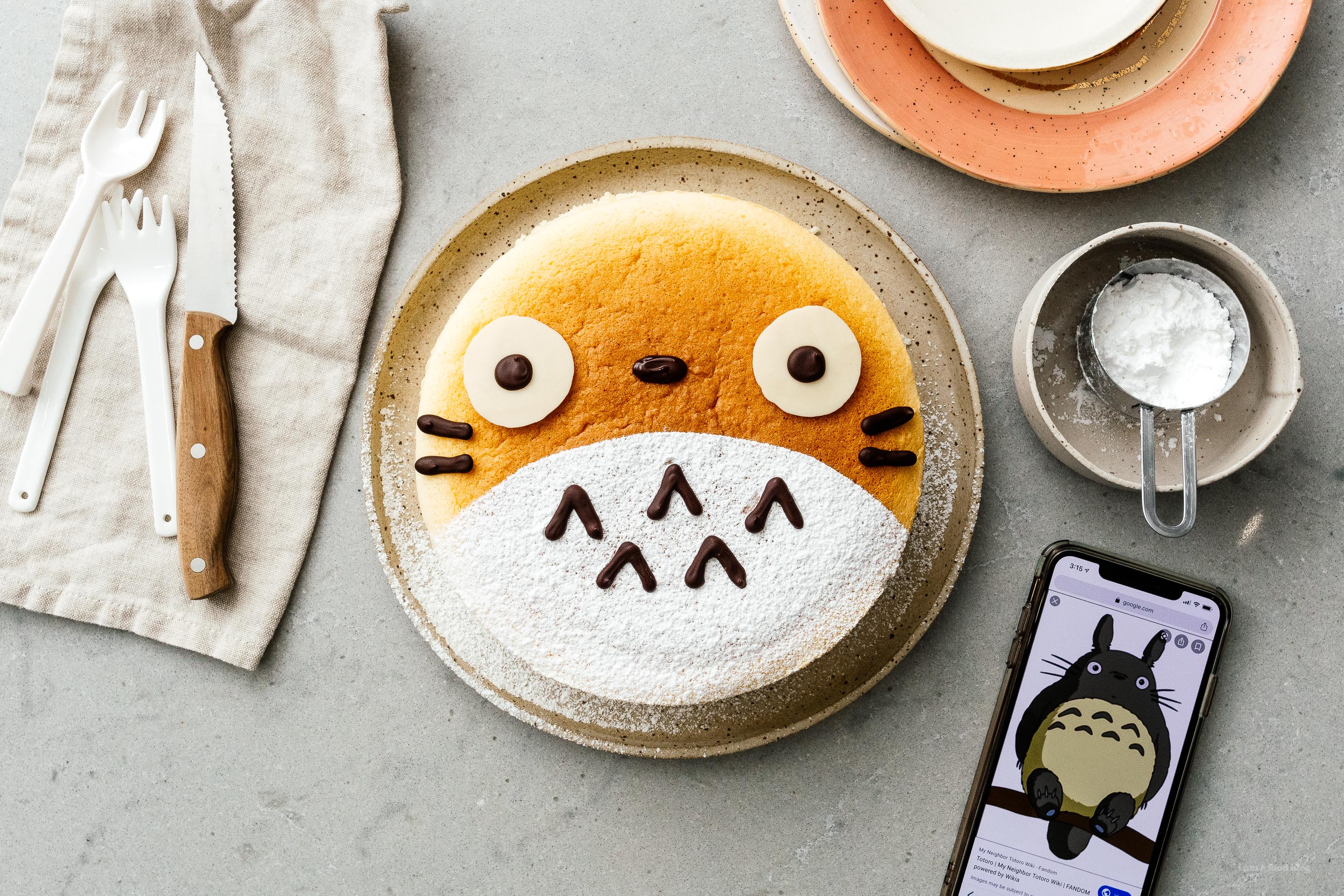 සුපිරි හුරුබුහුටි, Chewy Totoro Cheesecake - මිහිරි ඉඟියක් සමඟ වාතය මෙන් සැහැල්ලු මෘදු, හපන චීස් කේක්. #cheesecake #japanesecheesecake #fluffycheesecake #totorocake #totorocheesecake #totorofood #kawaiifood