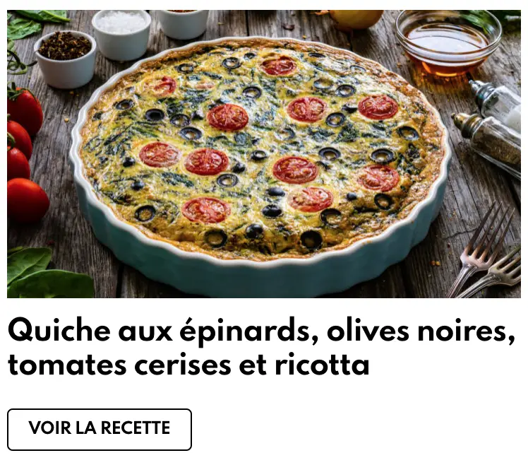 Quiche spinach olives tomato ricotta