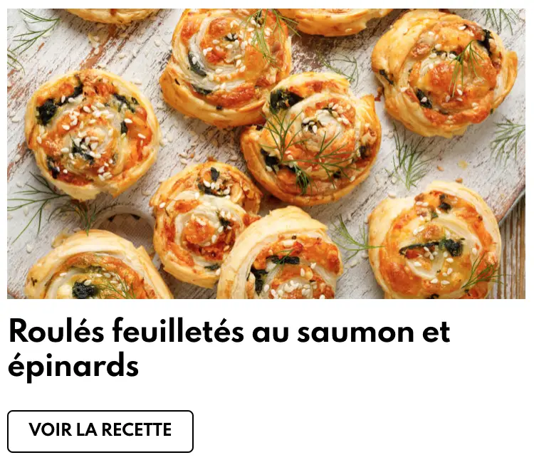 Puff pastry rolls with spinach and salmon