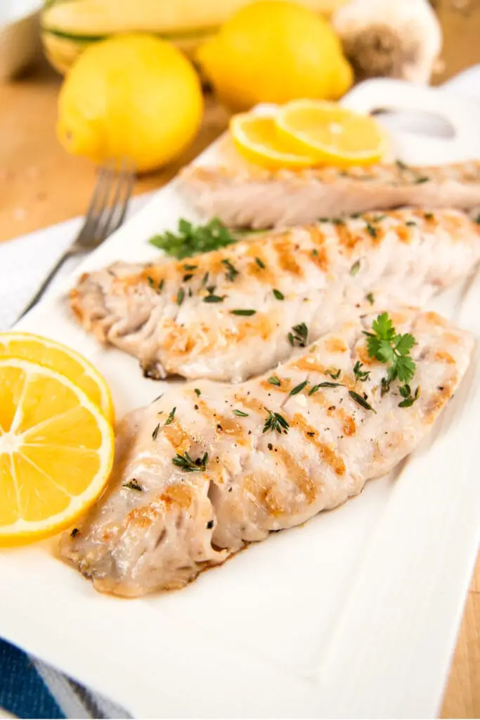 Grilled rock fish with lemons