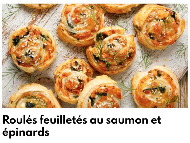 Roulés feuilletés au saumon et épinards