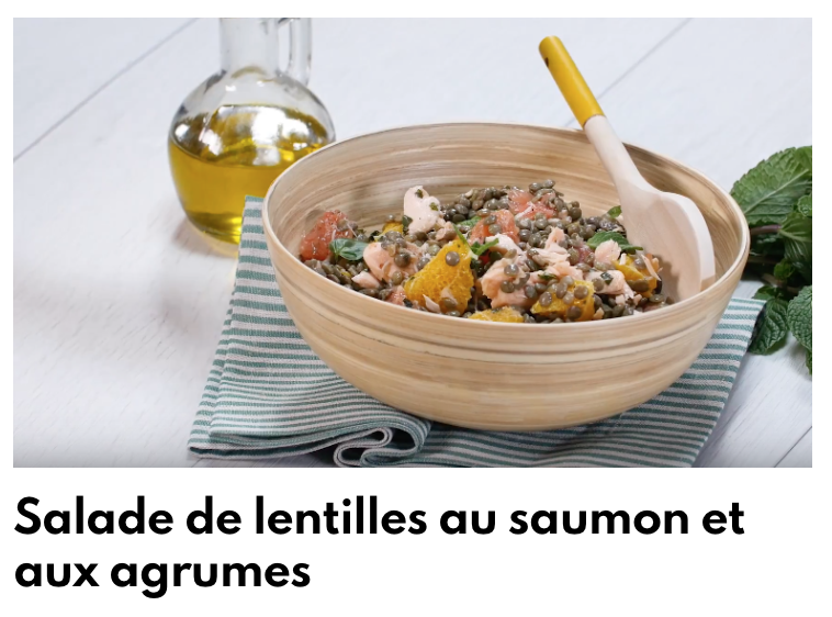 Salade de lentil ma ọ bụ saumon na agrumes