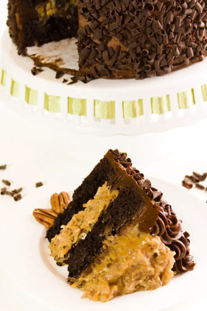 Rebanada de pastel de chocolate alemán dulce