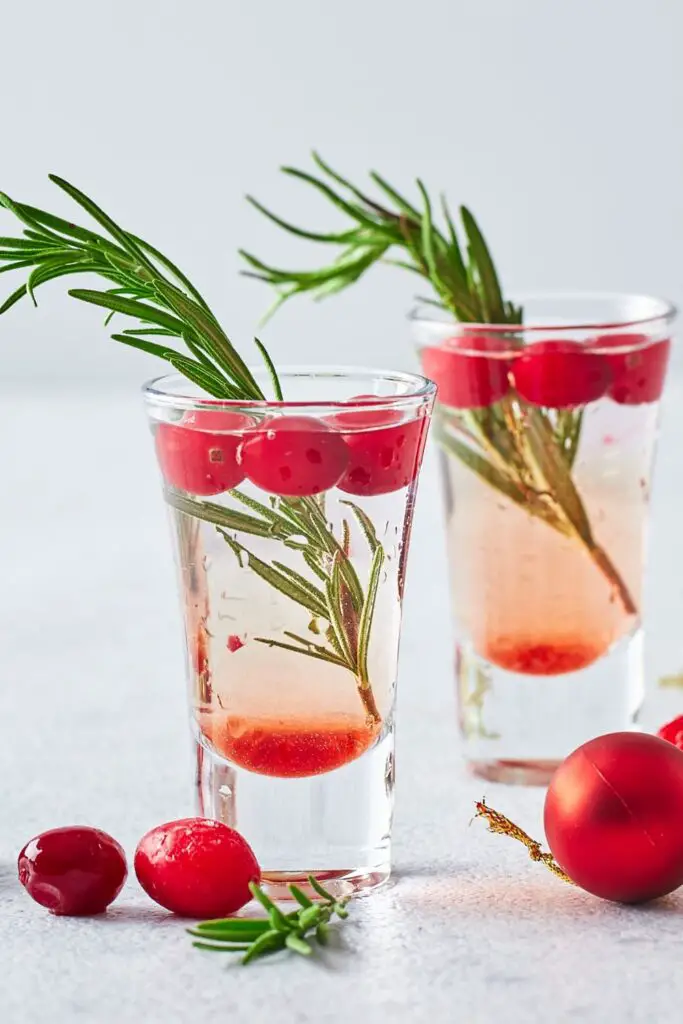 Gin ជាមួយ vodka និង cranberries ក្នុងកែវបាញ់មួយ។