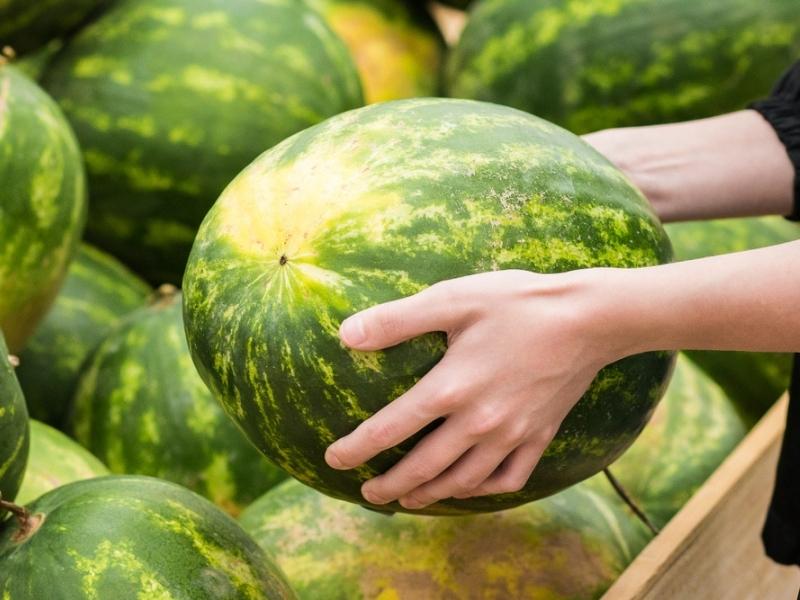 Hoe kinne jo fertelle as in watermeloen ryp is (6 manieren): in persoan dy't in watermeloen oppakt yn in winkel