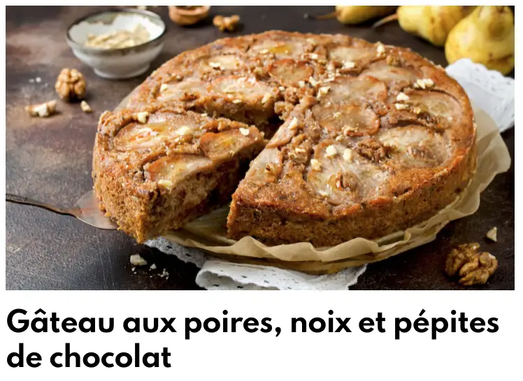 Gâteau aux poires, noix και κομματάκια σοκολάτας