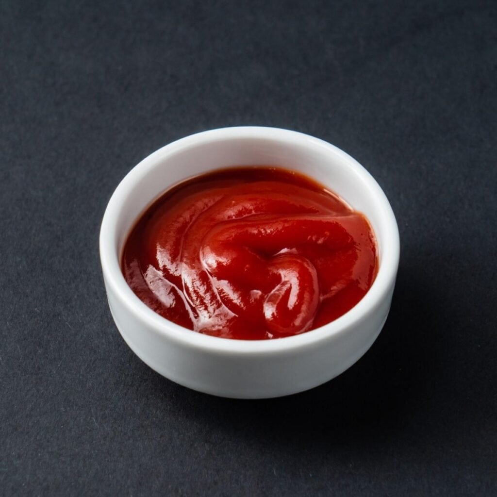 番茄醬放在小盤子裡蘸著吃