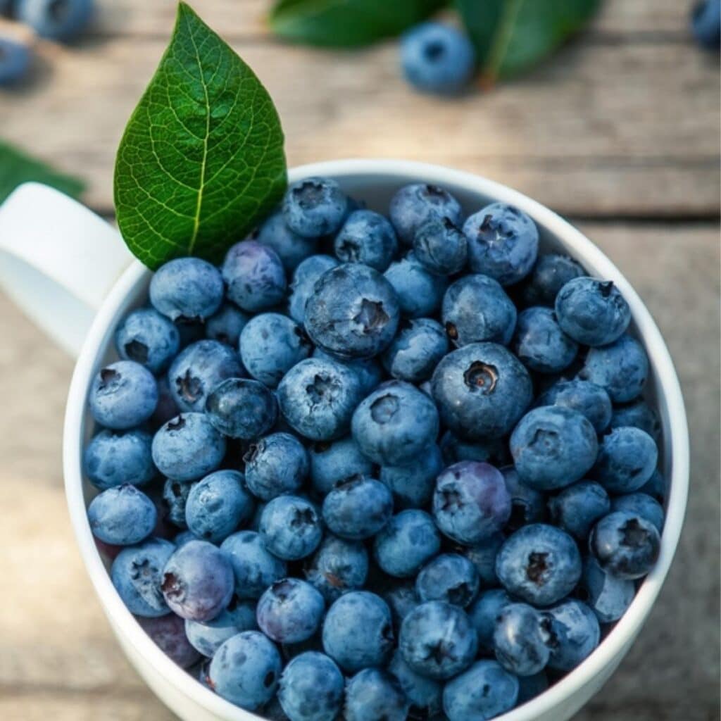 Ceramic khob puv ntawm blueberries