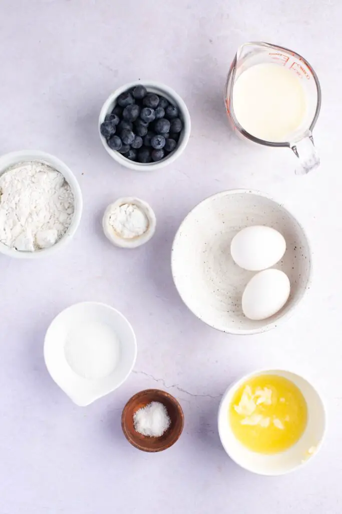 Blueberry Waffle - Bahan: blueberry, baking powder, endhog, gula, glepung, uyah, susu, mentega cair lan ekstrak vanila